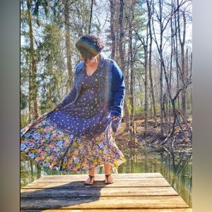 Torrid navy mixed floral challis button maxi dress